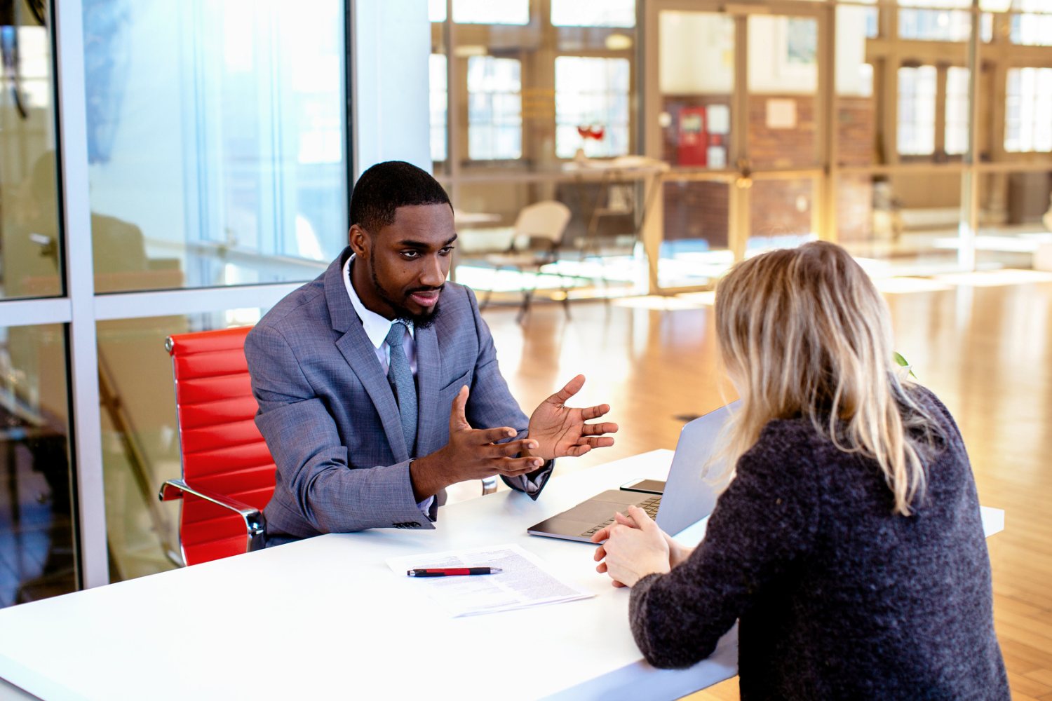 Attorney meeting with a client
